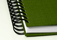 hardcover ring binding in green linen
